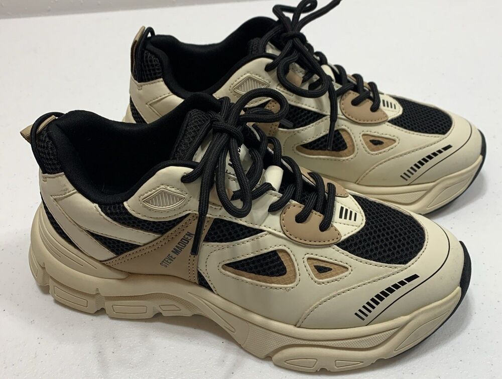 Steve Madden Possession Clydie Sneakers Shoes Womens 8M Black Cream Tan